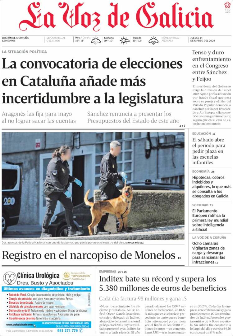 Portada de La Voz de Galicia (España)