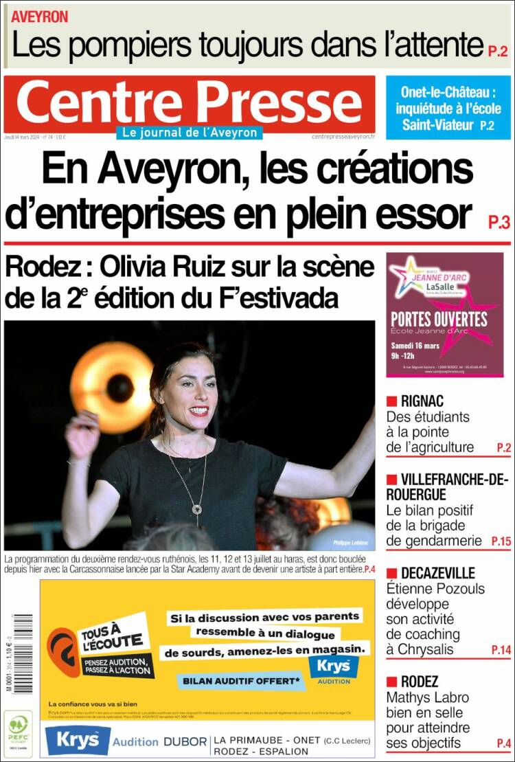 Portada de Centre Presse (Francia)