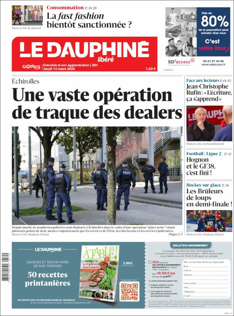 Portada de Le Dauphiné Libéré (Francia)