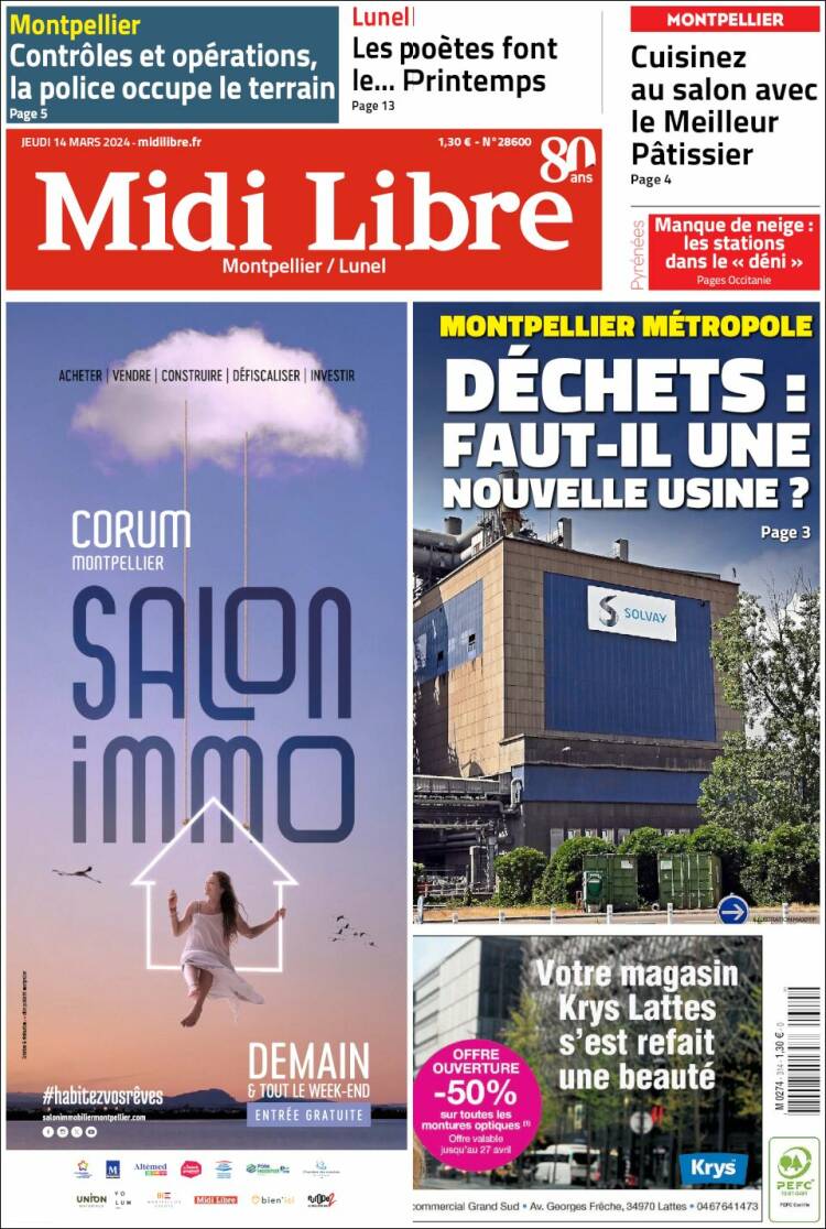 Portada de Midi Libre (Francia)