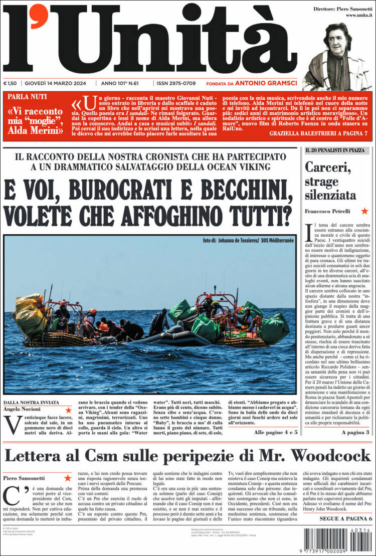 Portada de l'Unità (Italia)