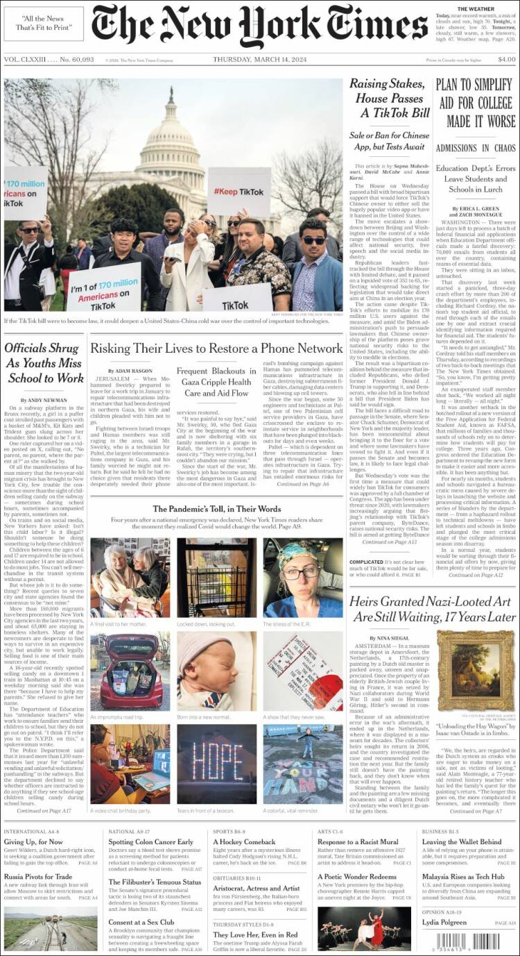 Portada de New York Times (USA)