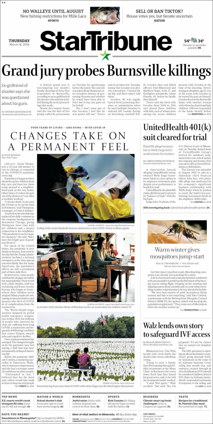 Portada de Star Tribune (USA)