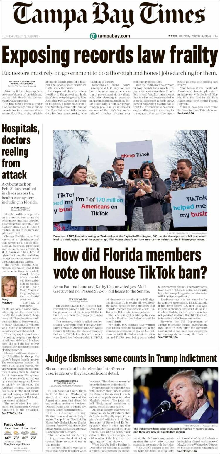 Portada de Tampa Bay Times (USA)