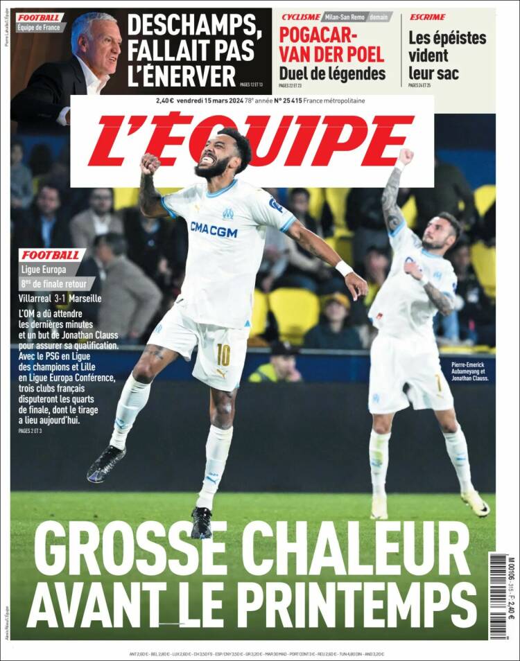 Portada de L'Equipe (Francia)