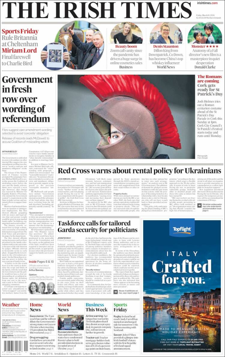 Portada de Irish Times (Irlanda)