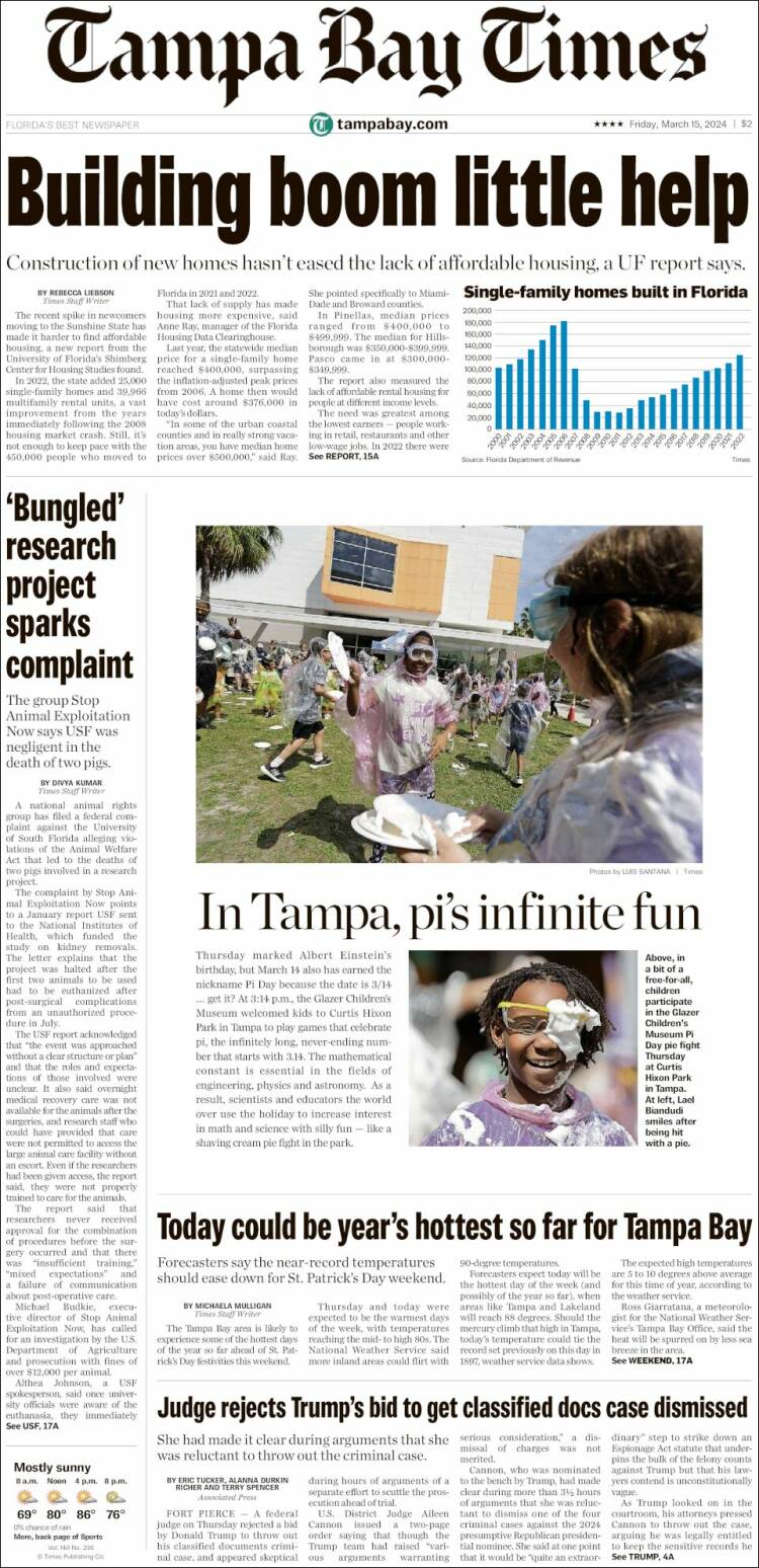 Portada de Tampa Bay Times (USA)
