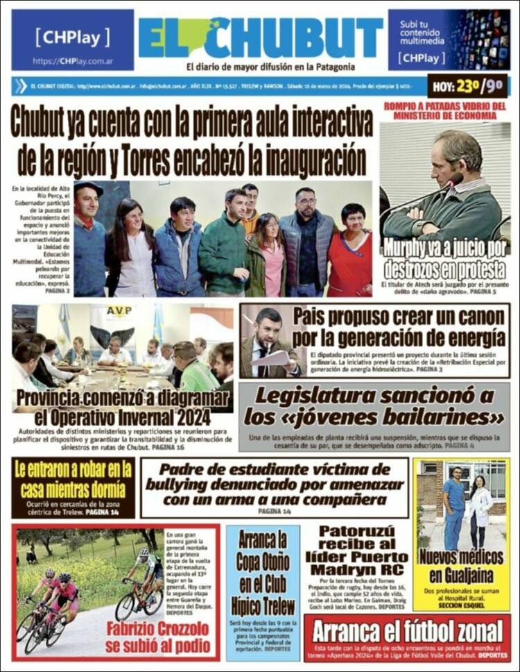 Portada de El Chubut (Argentina)