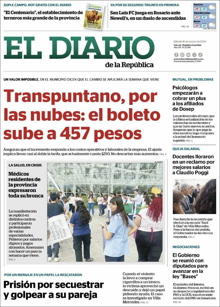 Portada de Diario de la República (Argentina)