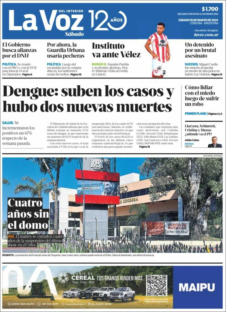 Portada de La Voz del Interior (Argentina)