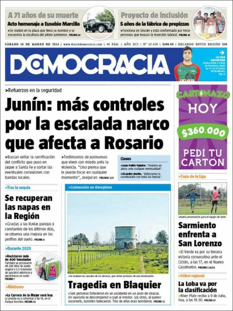 Portada de Diario Democracia (Argentina)