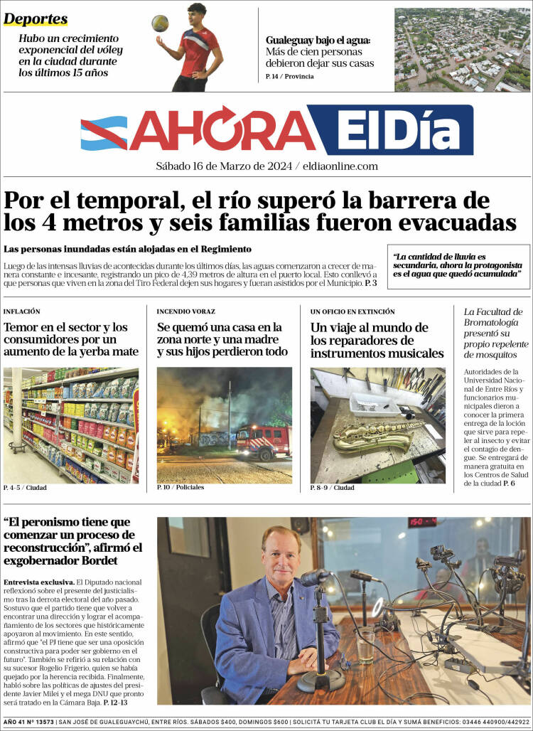 Portada de El Día de Gualeguaychú (Argentina)