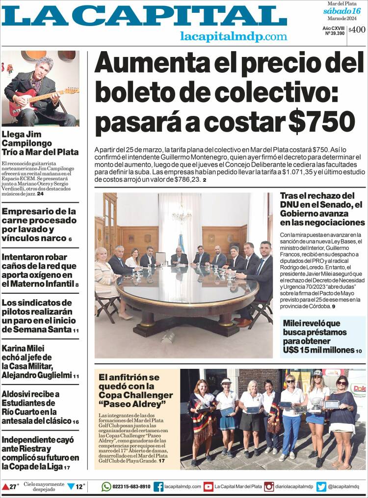 Portada de Diario La Capital - Mar del Plata (Argentina)