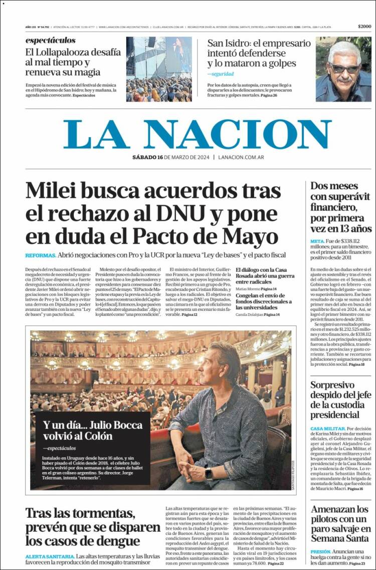 Portada de La Nación (Argentina)