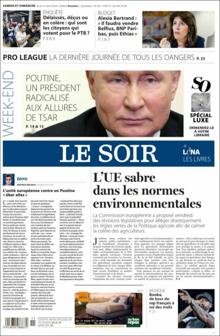 Portada de Le Soir (B&eacute;lgica)