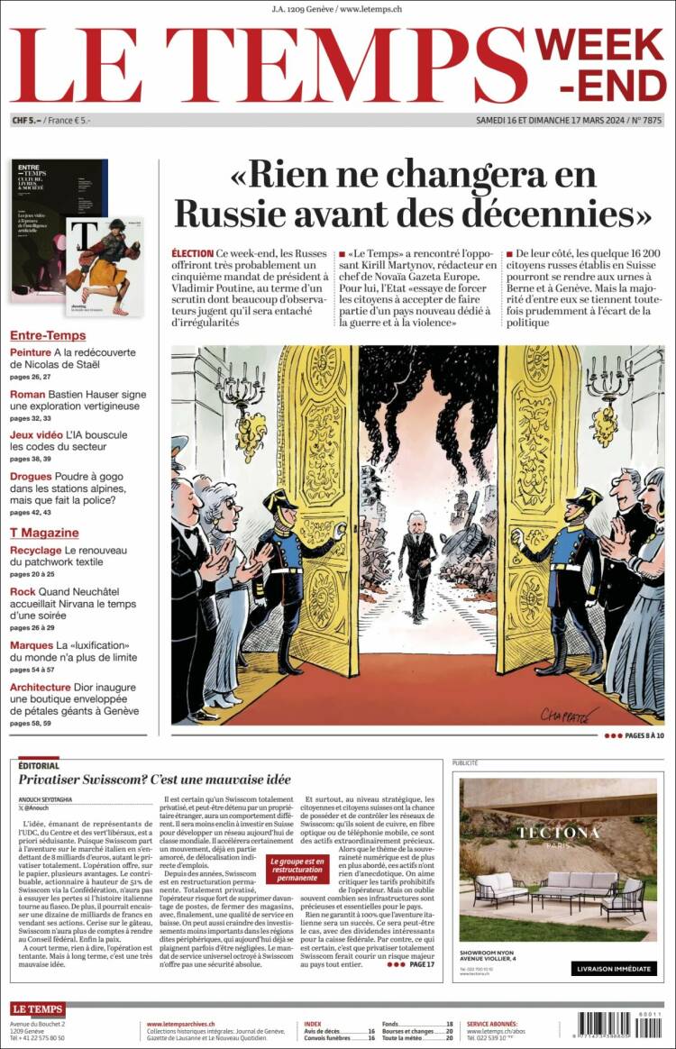 Portada de Le Matin (Suiza)