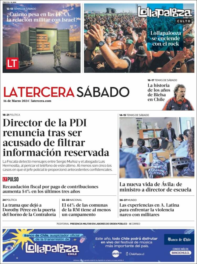 Portada de La Tercera (Chile)