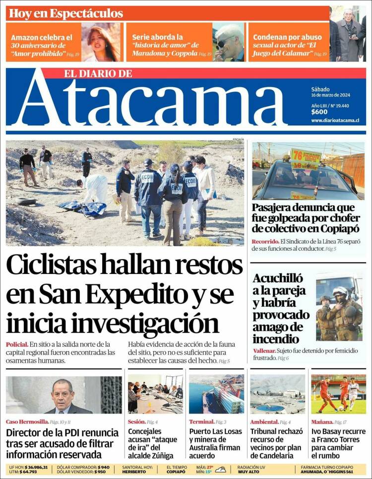 Portada de Diario de Atacama (Chile)