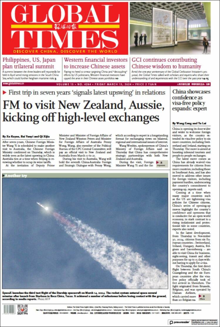 Portada de The Global Times (China)