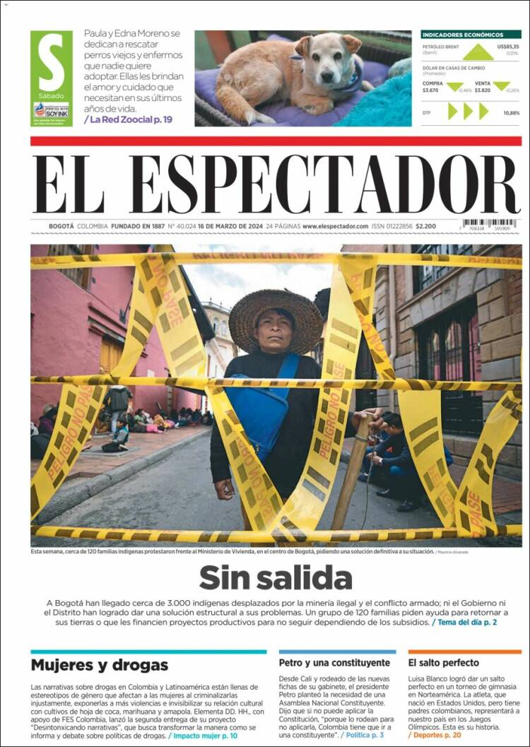Portada de El Espectador (Colombia)