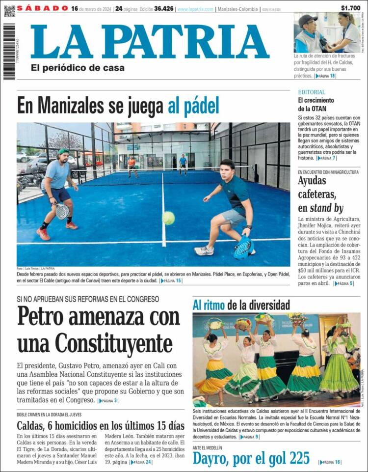 Portada de La Patria (Colombia)