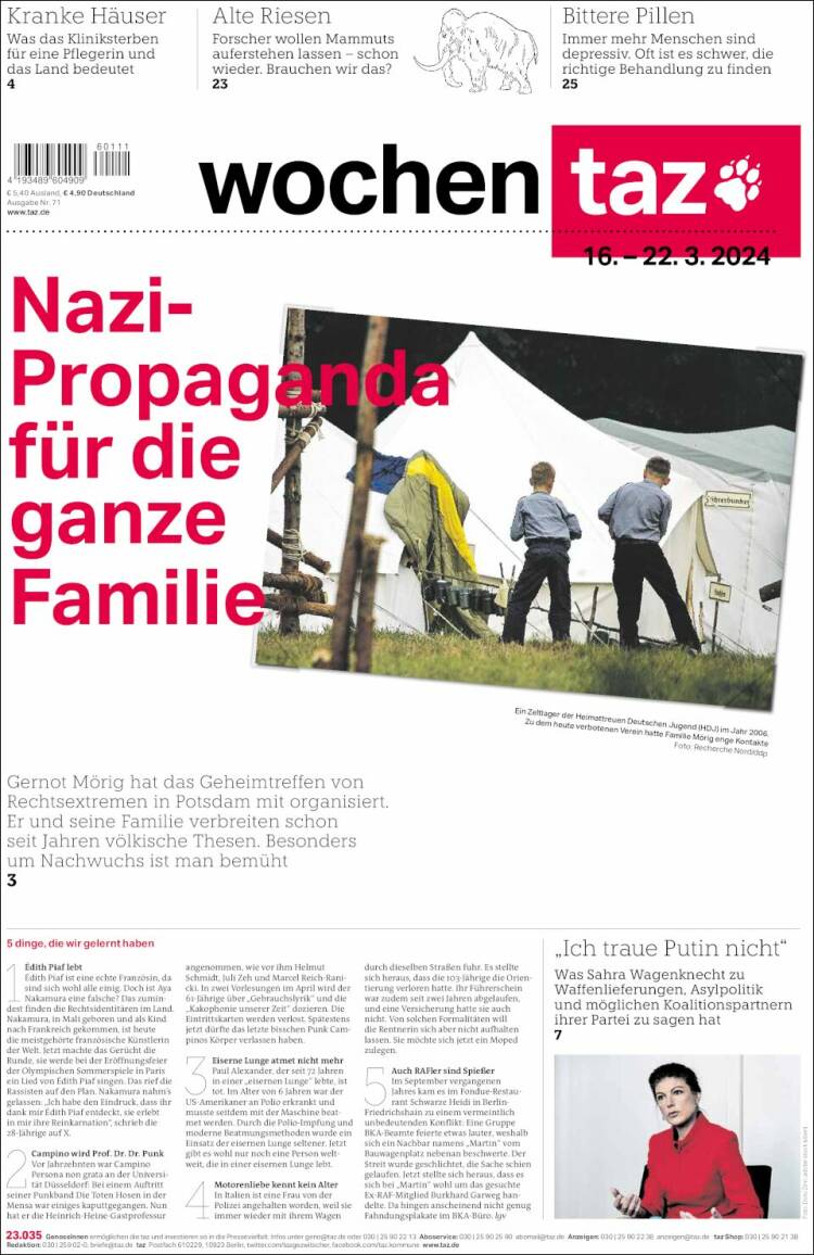 Portada de Die Tageszeitung (Alemania)