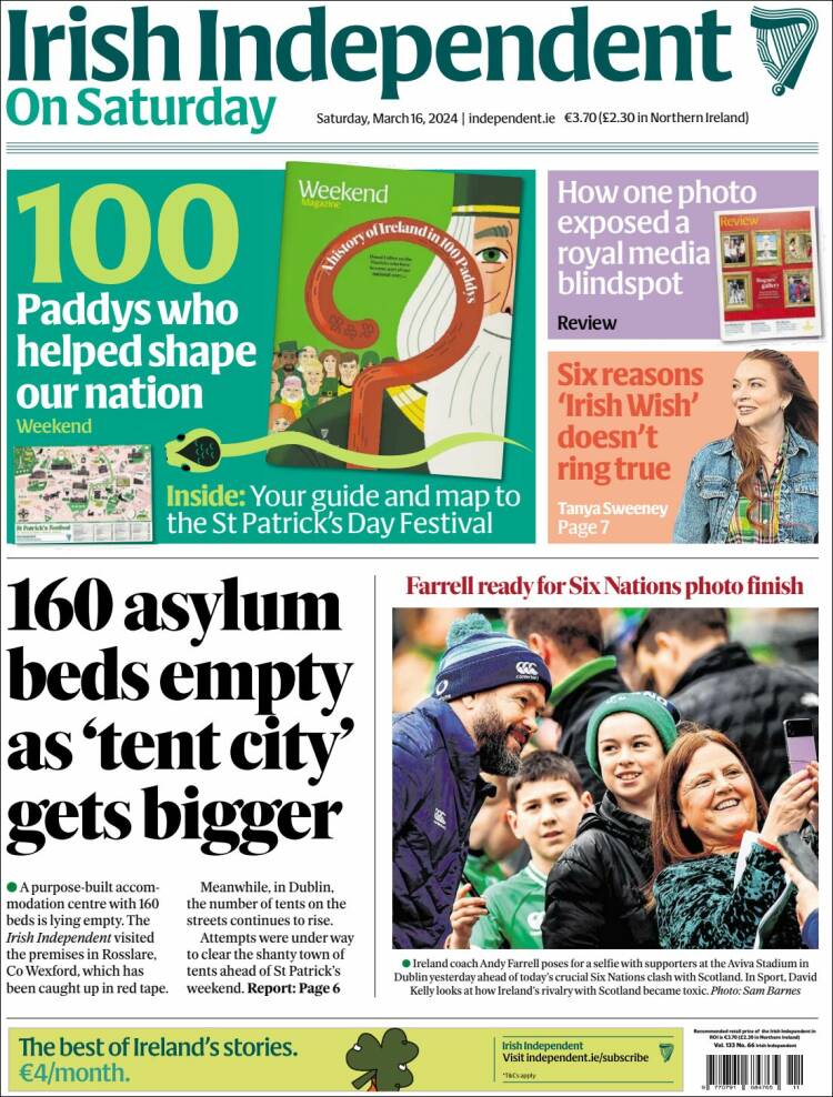 Portada de Irish Independent (Irlanda)