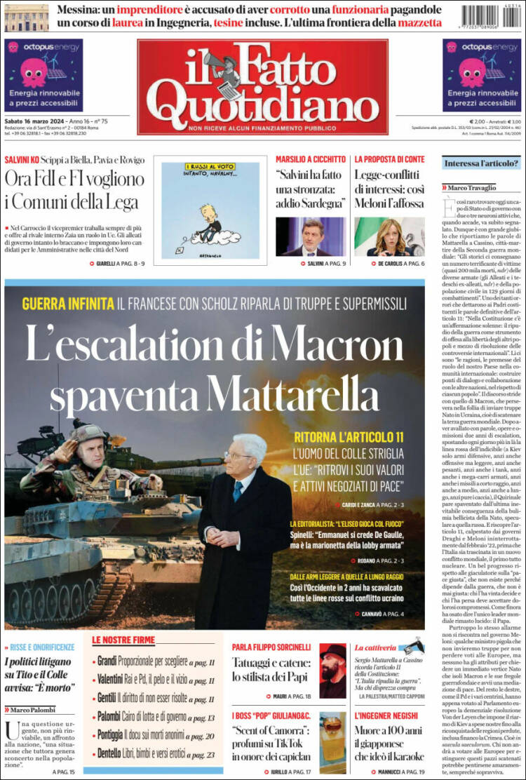 Portada de Il Fatto Quotidiano (Italia)