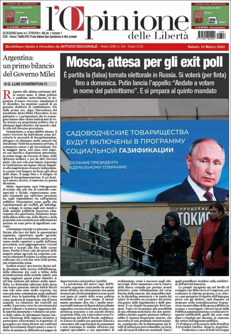 Portada de L'Opinione  delle Libertà (Italia)