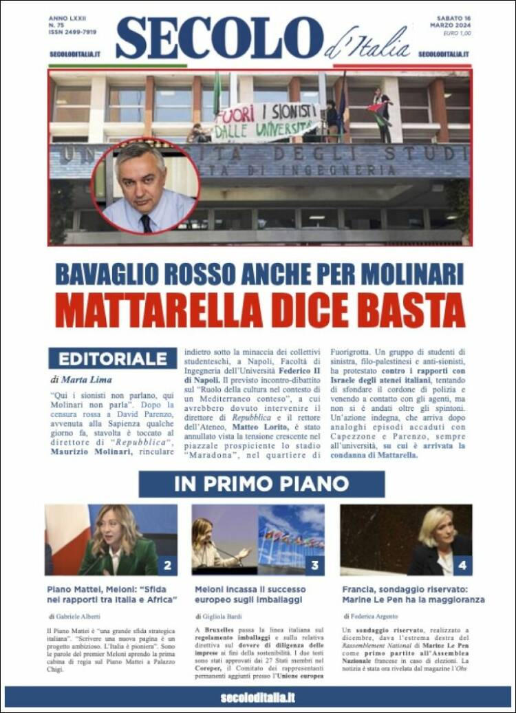 Portada de Secolo d'Italia (Italia)