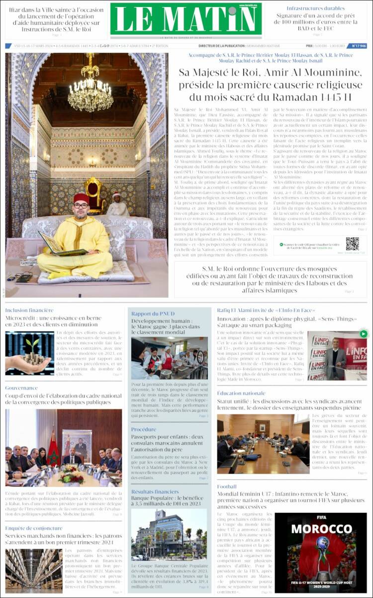 Portada de Le Matin (Marruecos)