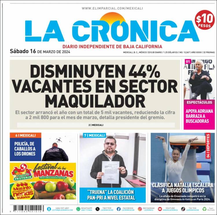 Portada de La Crónica de Baja California (M&eacute;xico)