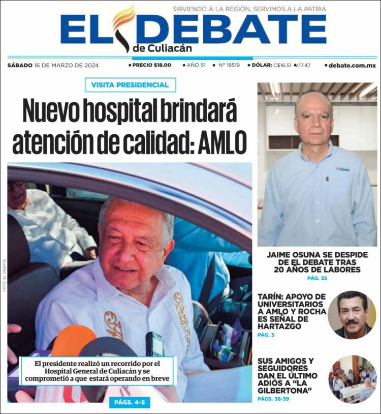 Portada de El Debate de Culiacán (M&eacute;xico)