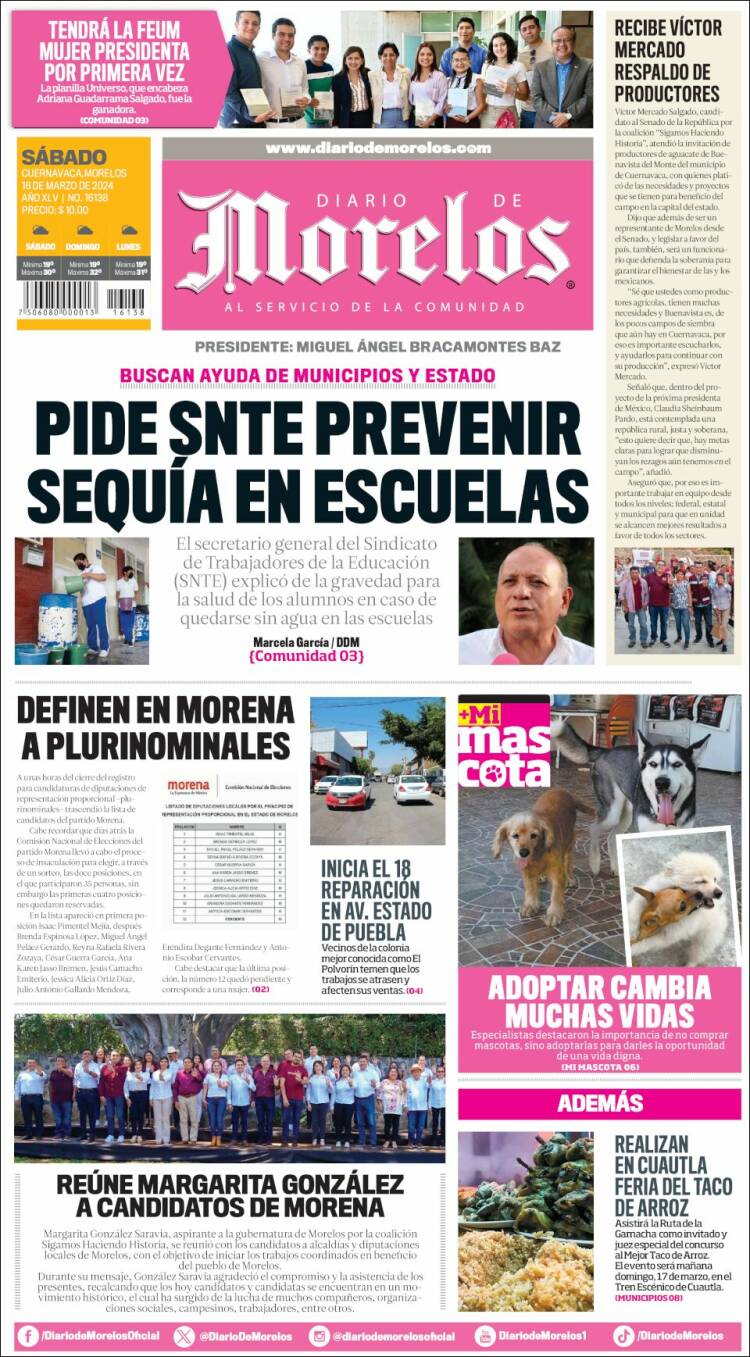 Portada de Diario de Morelos (M&eacute;xico)