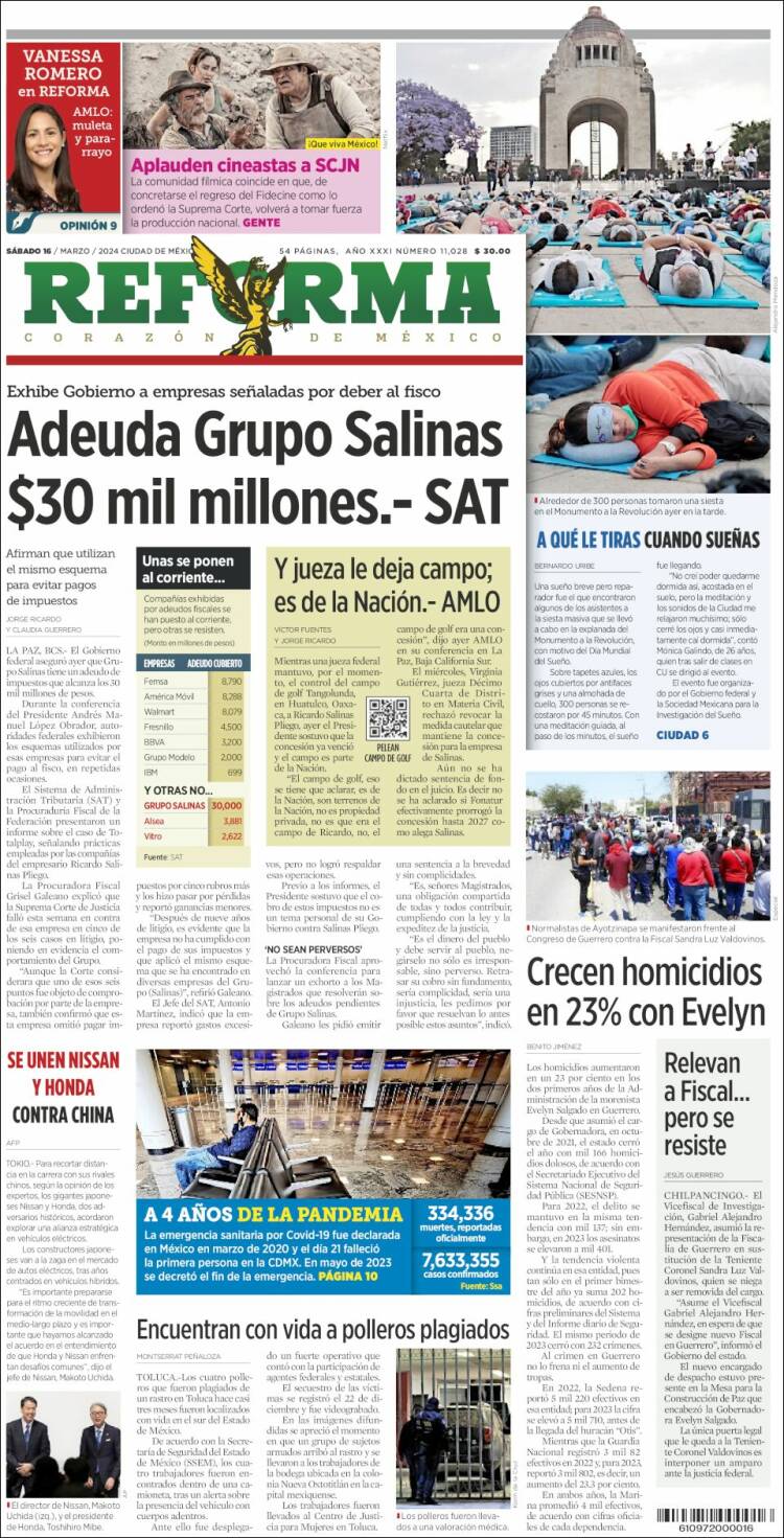 Portada de Reforma (M&eacute;xico)