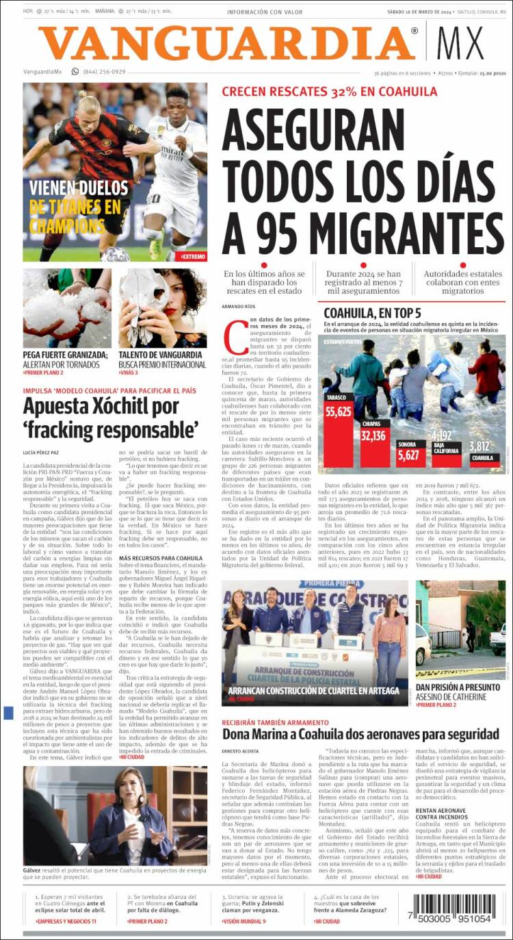 Portada de Vanguardia (M&eacute;xico)
