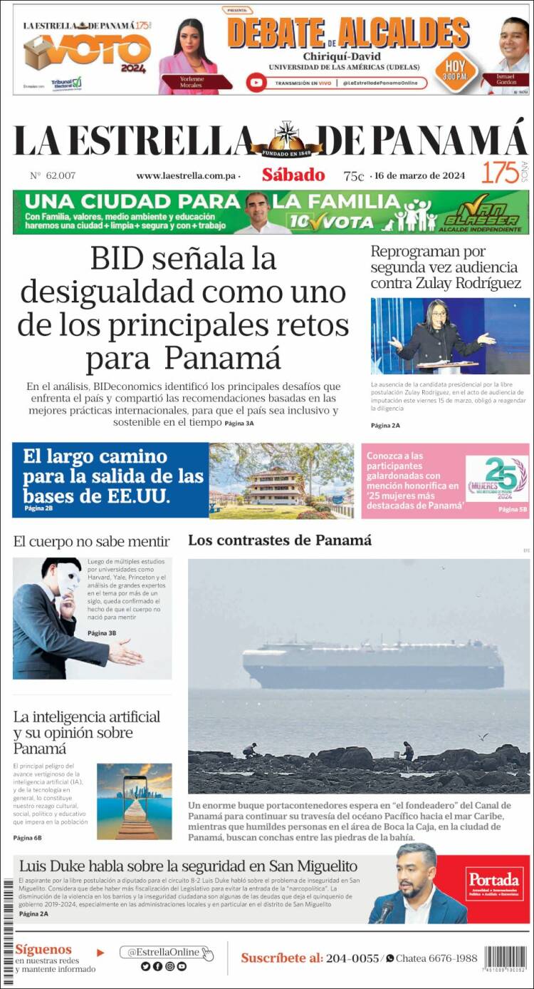 Portada de La Estrella de Panamá (Panam&aacute;)