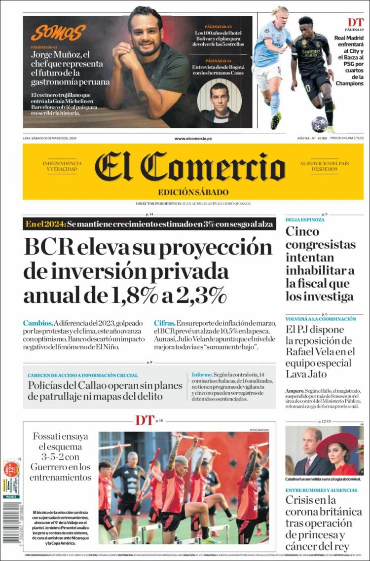 Portada de El Comercio (Per&uacute;)
