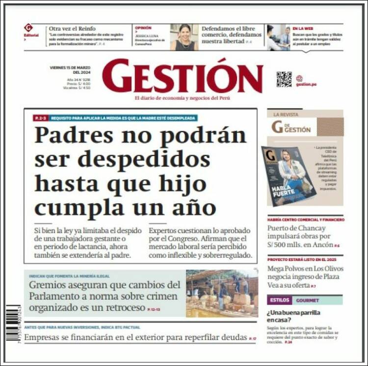 Portada de Diario Gestión (Per&uacute;)