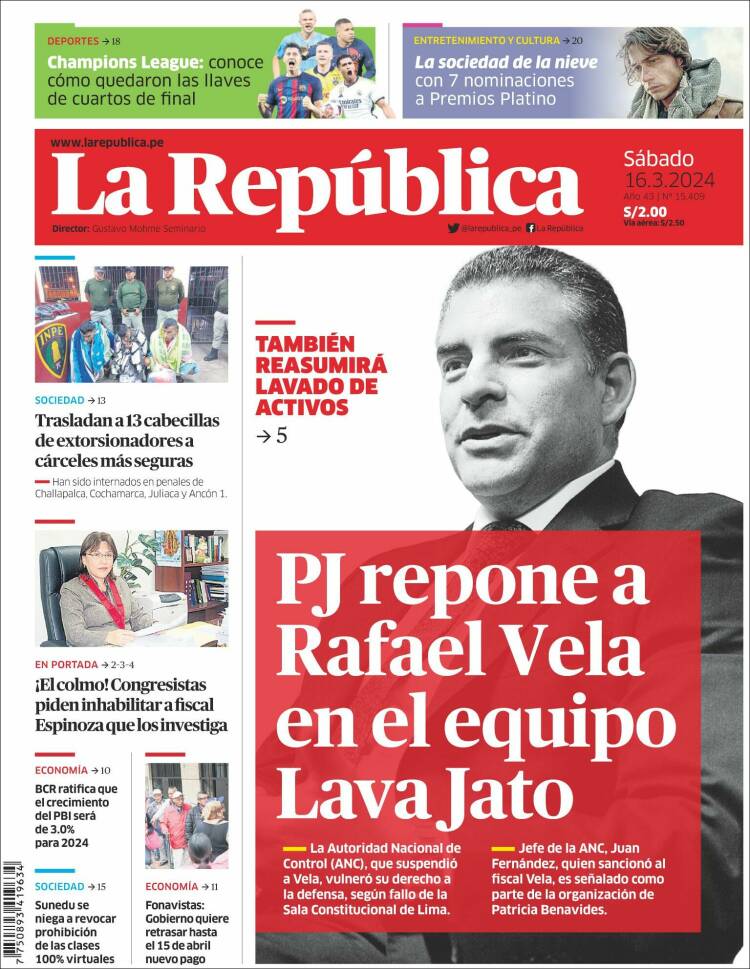 Portada de La Republica (Per&uacute;)