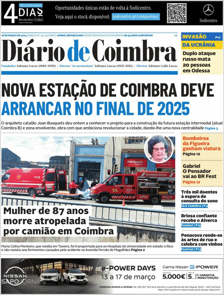 Portada de Diário de Coimbra (Portugal)