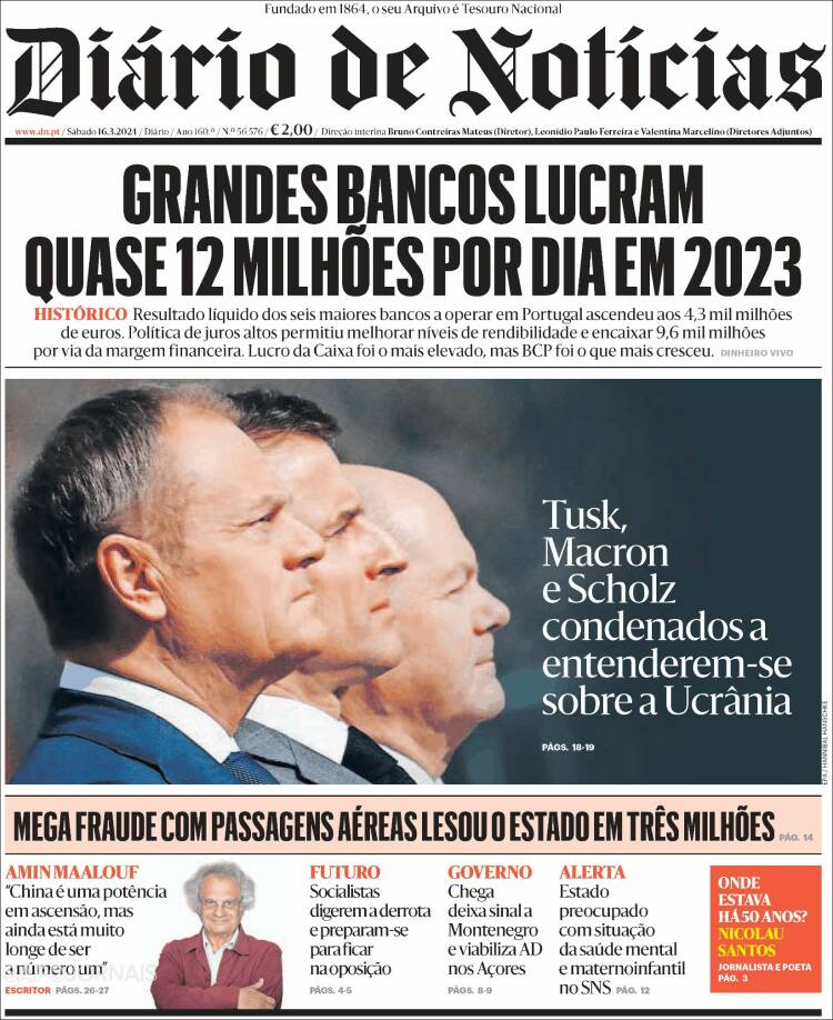 Portada de Diário de Noticias (Portugal)