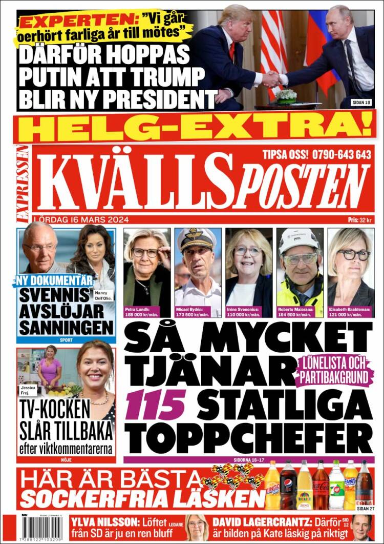 Portada de Kvällsposten (Suecia)