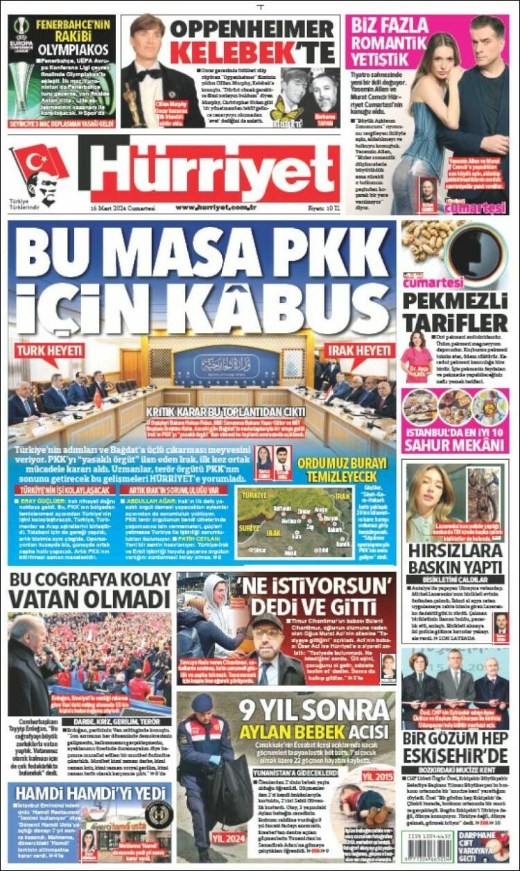Portada de Hürriyet (Turqu&iacute;a)