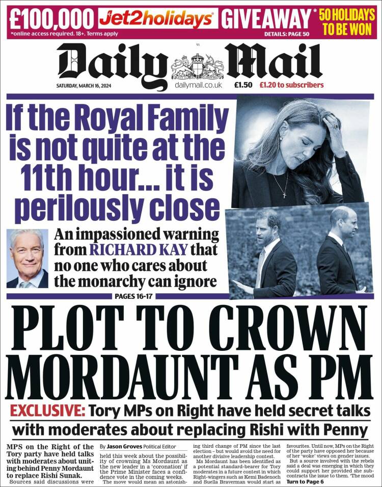Portada de Daily Mail (Reino Unido)