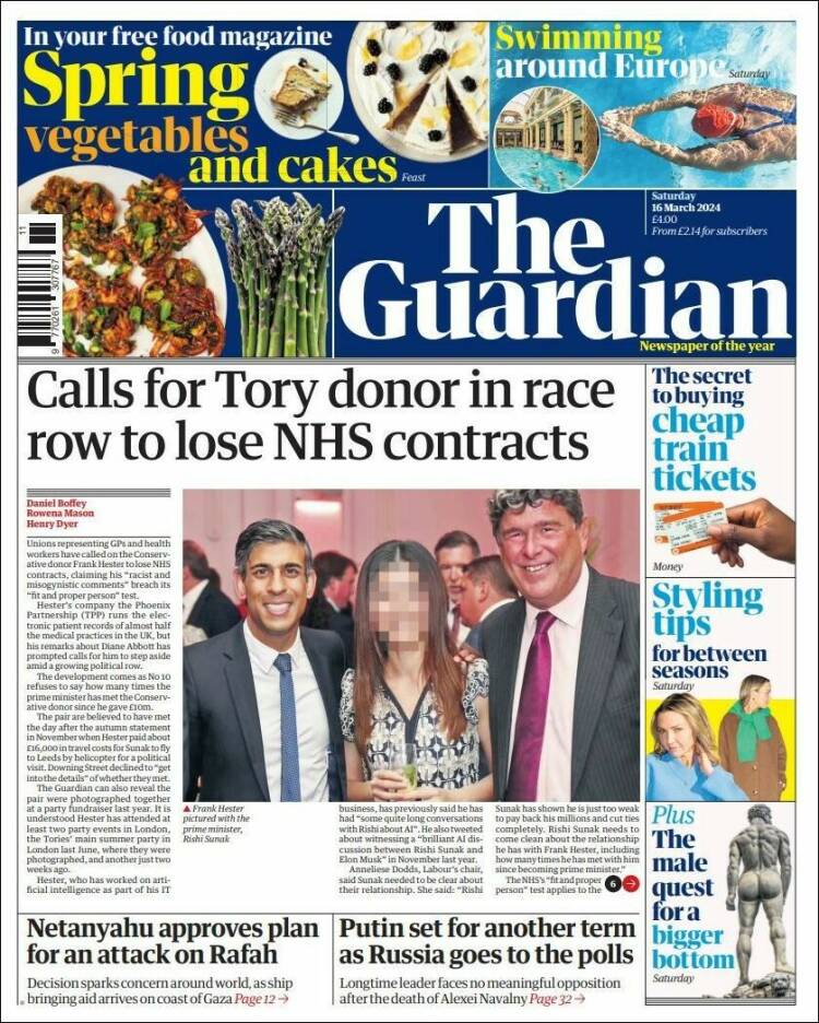 Portada de The Guardian (Reino Unido)