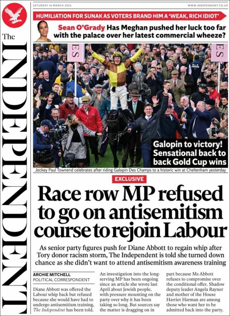 Portada de The Independent (Reino Unido)