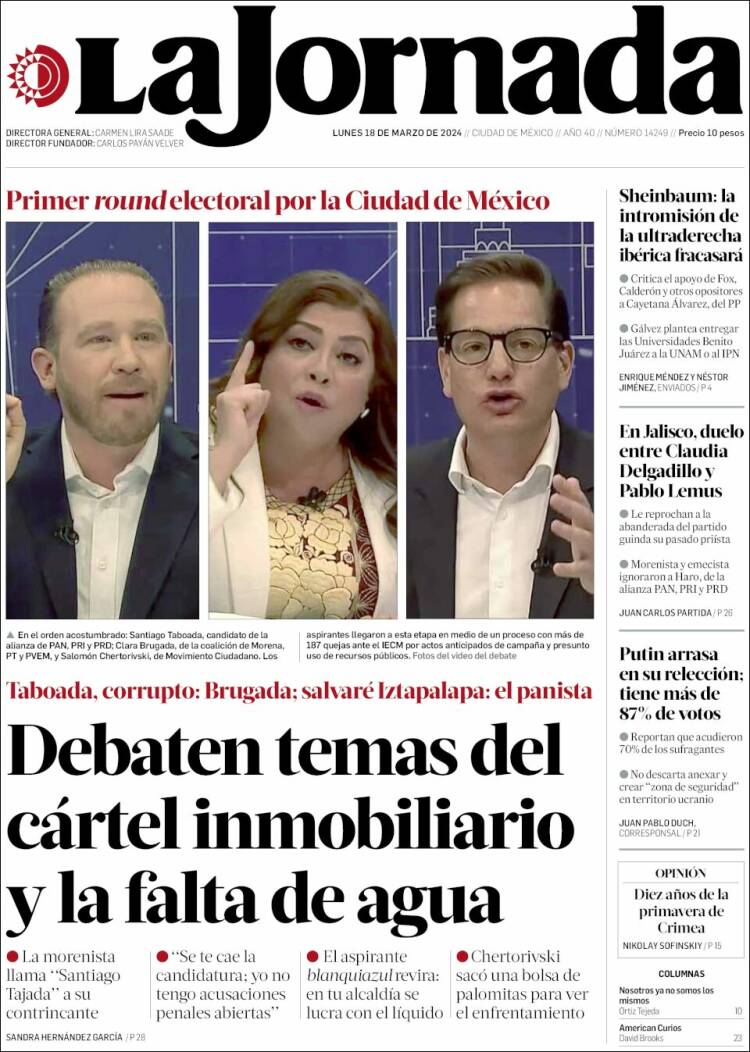 Periódico La Jornada (México). Periódicos de México. Edición de lunes ...