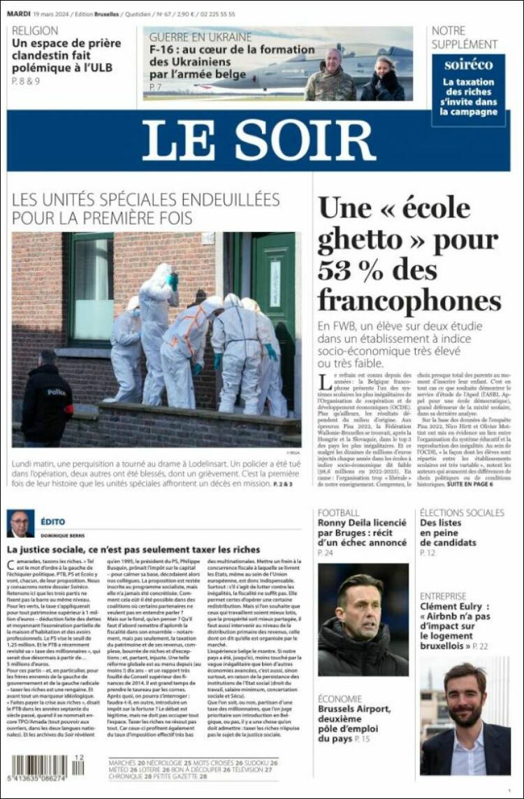 Portada de Le Soir (B&eacute;lgica)