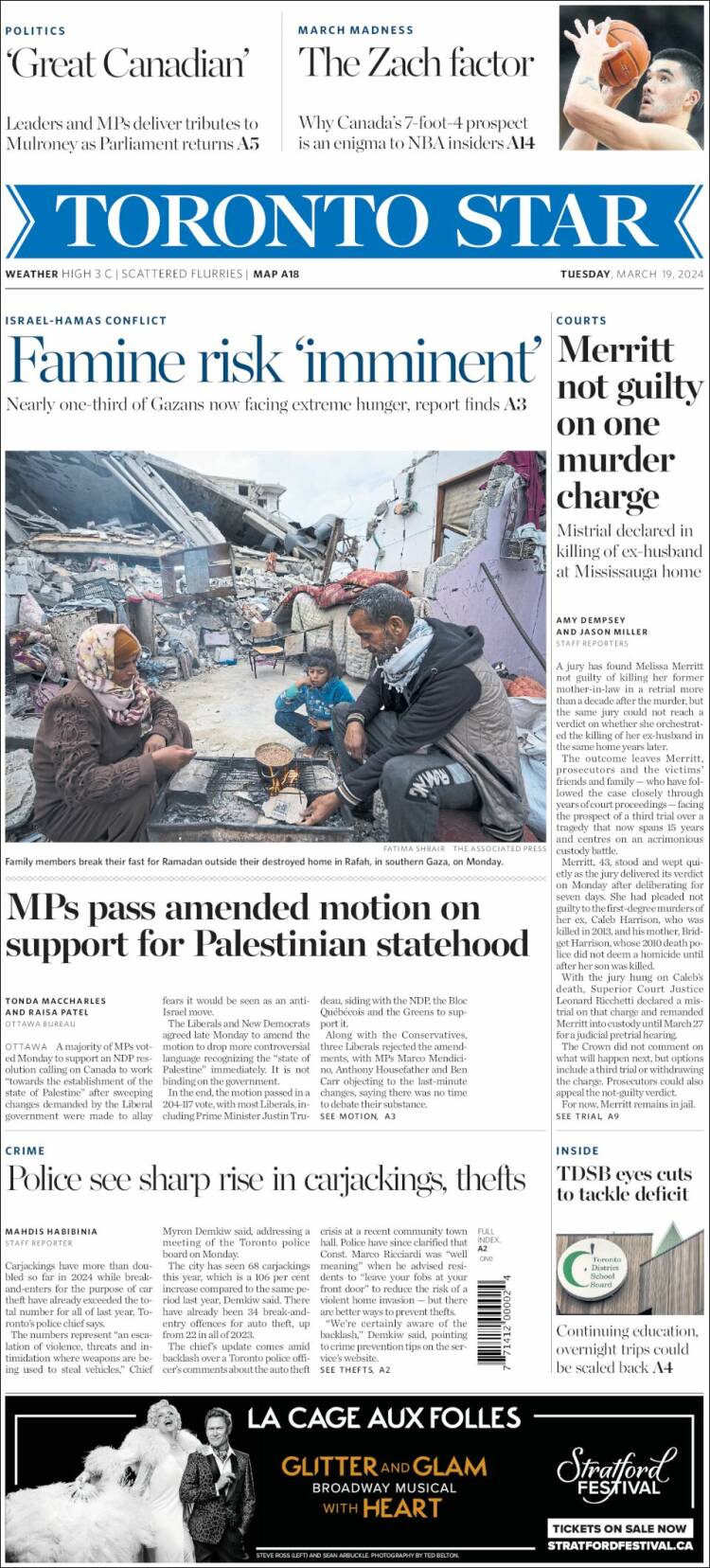 Portada de The Toronto Star (Canadá)